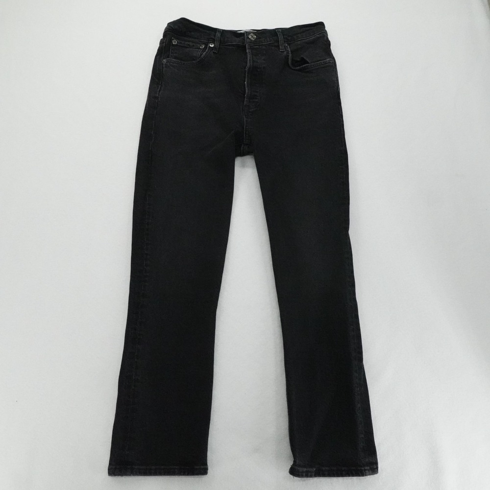 AGOLDE Riley Jeans Womens 28 Black‎ High Rise Straight Stretch Denim Crop Luxe